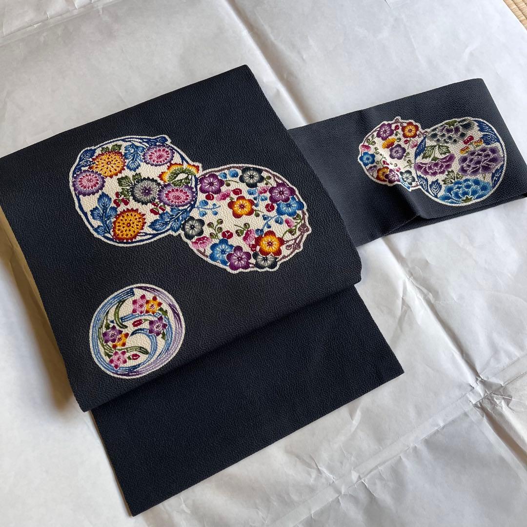 知念貞男　琉球紅型　九寸名古屋帯　竺仙鑑製