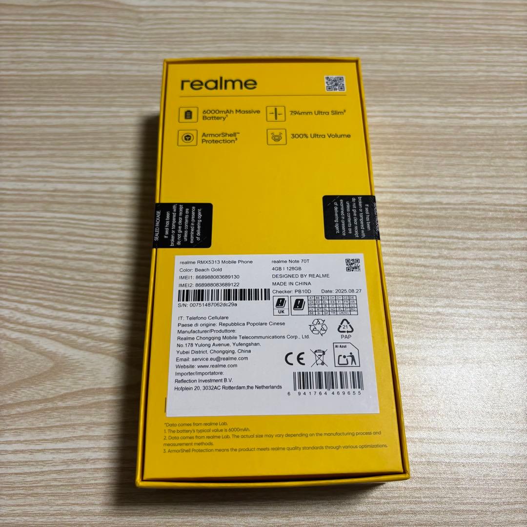 【新品】realme Note 70T 4GB+128GB ゴールド グローバル