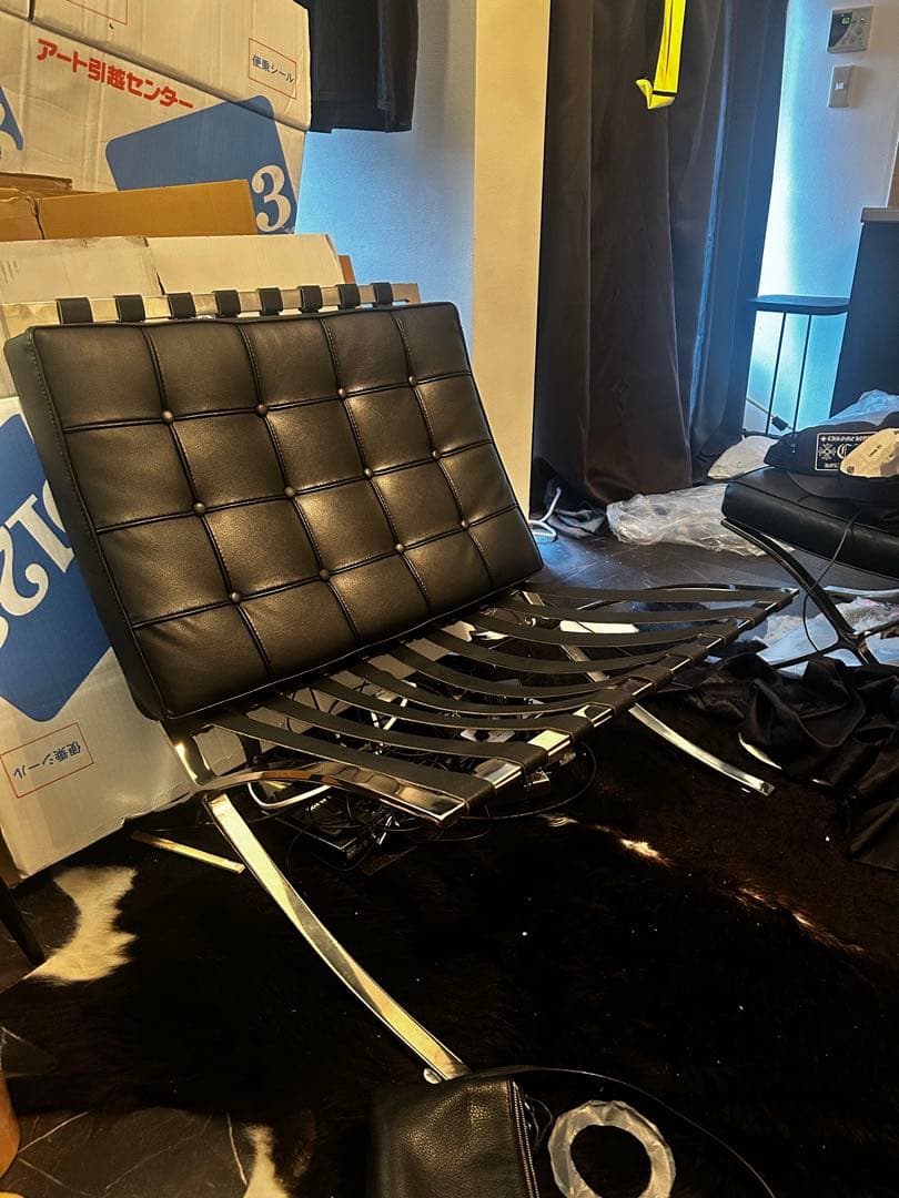 バルセロナチェアのみ本革 モダン ブラック 1人掛けソファ ＊オットマンはなし