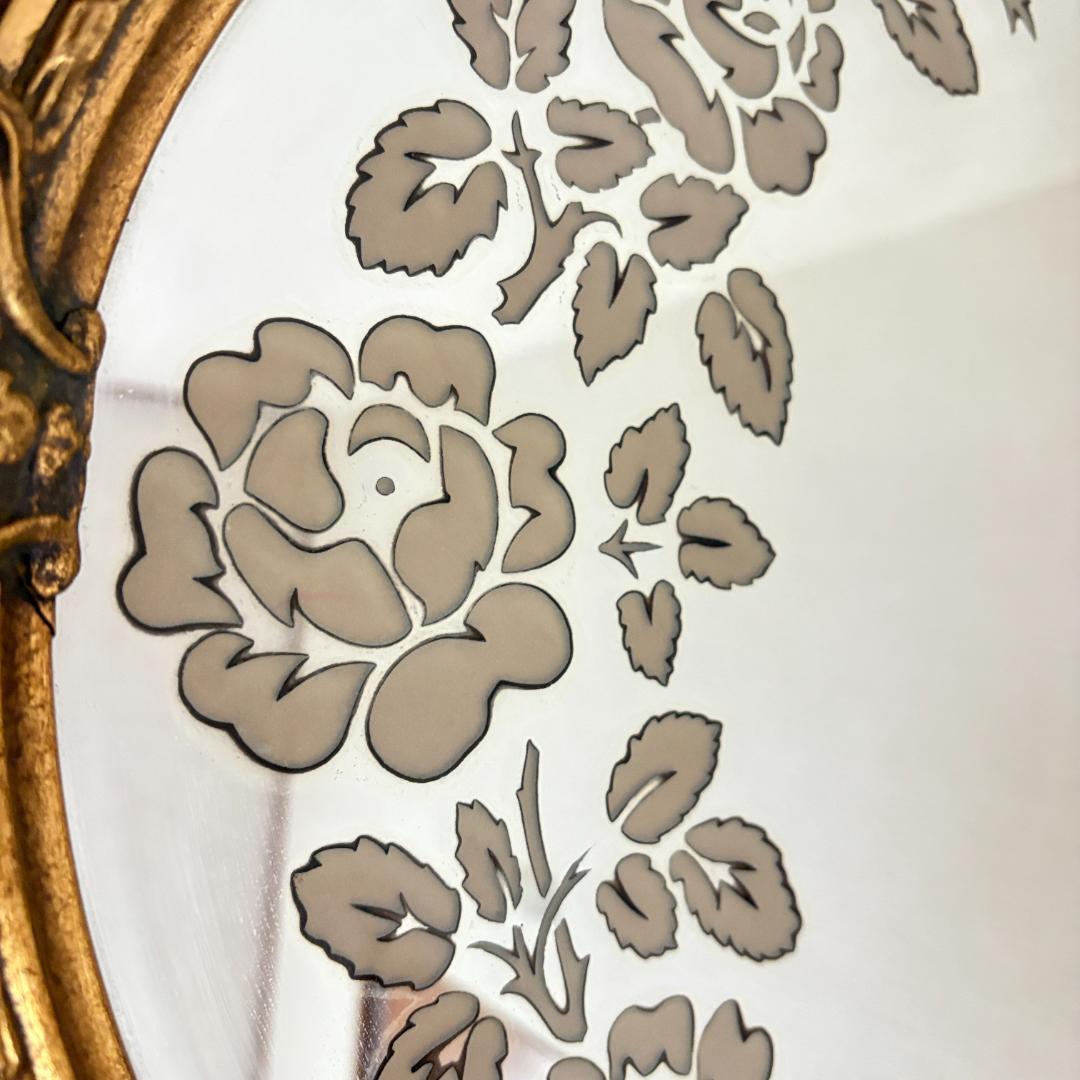 ウォールミラー アンティーク ゴールド装飾 楕円形 壁掛け鏡 レトロ 現状品