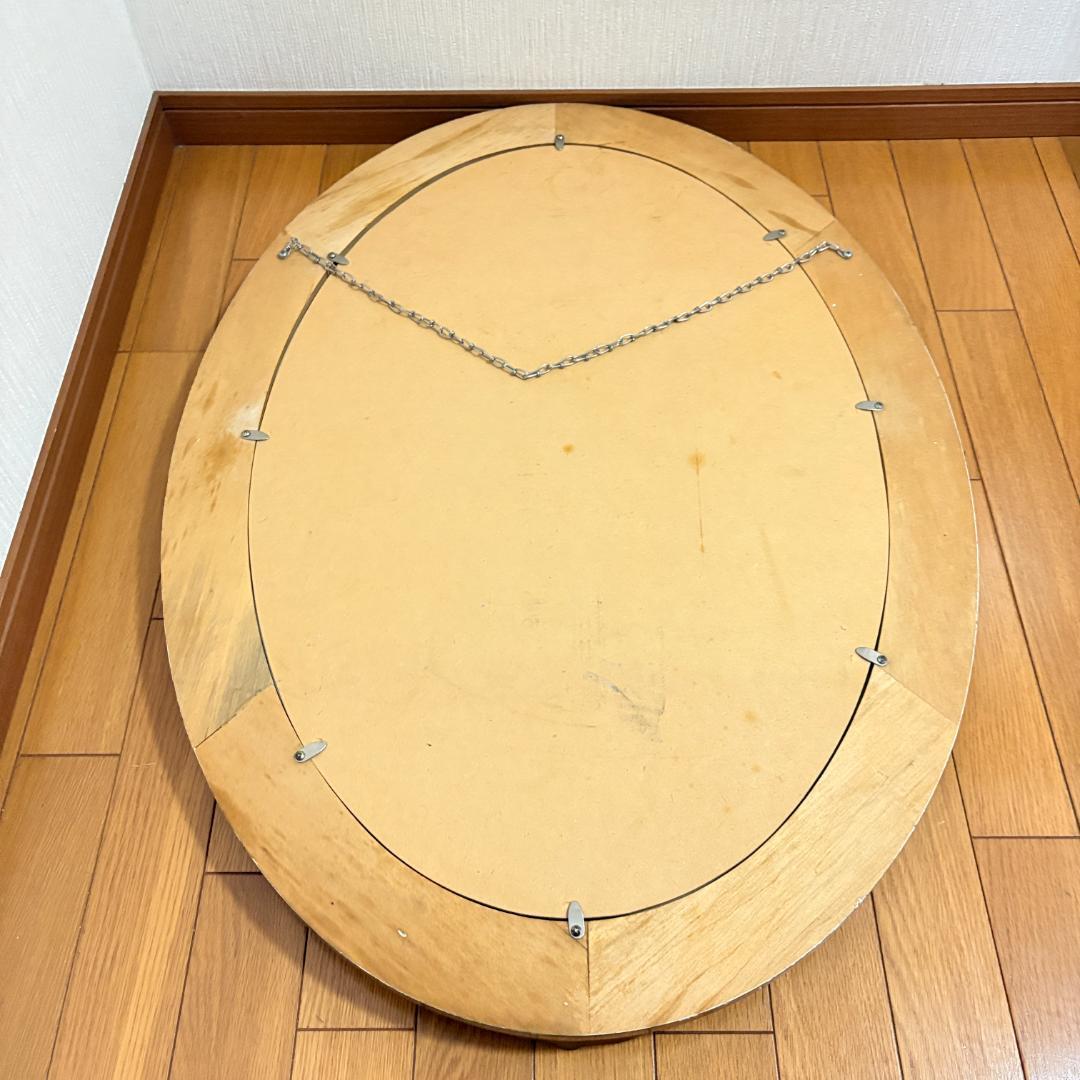 ウォールミラー アンティーク ゴールド装飾 楕円形 壁掛け鏡 レトロ 現状品