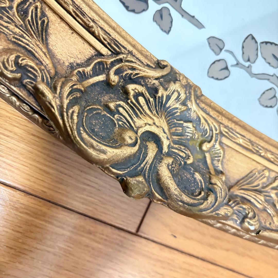 ウォールミラー アンティーク ゴールド装飾 楕円形 壁掛け鏡 レトロ 現状品