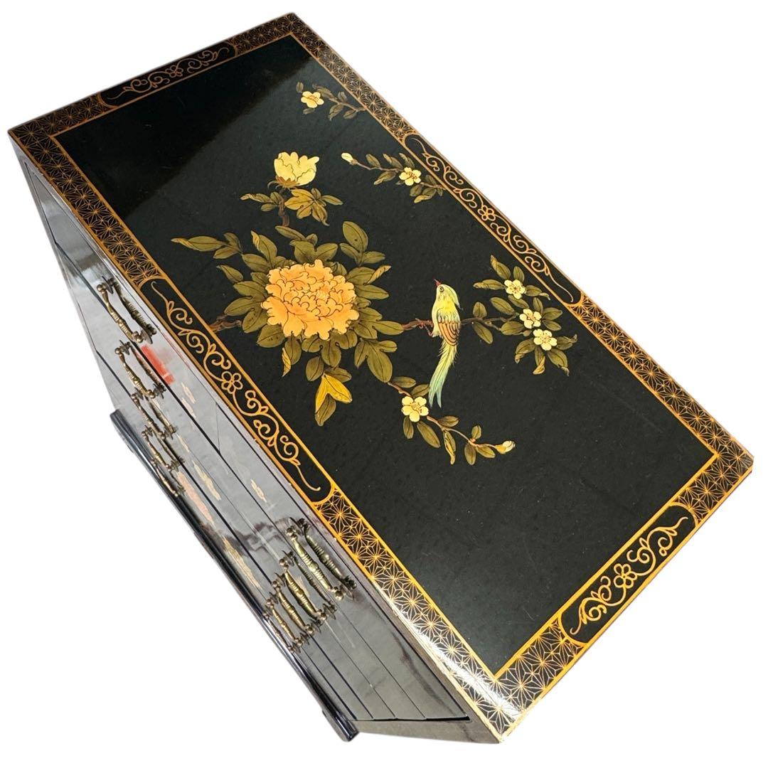 蒔絵花鳥図 漆塗箪笥 韓国 中国 唐木 螺鈿 象嵌 漆 キャビネット タンス