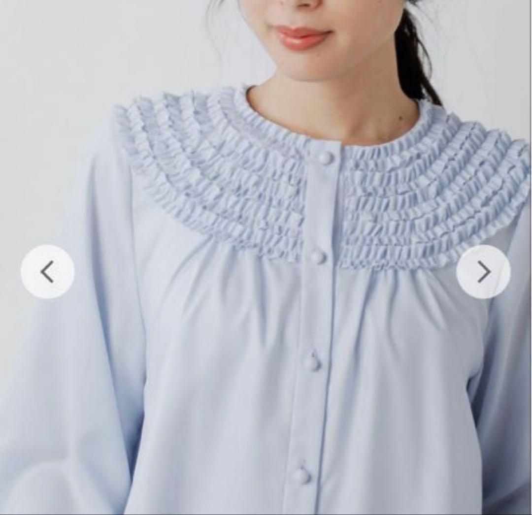 ✨新品❤️✨SONO ウォッシャブル ちびフリル 長袖 ブラウス ライトブルー　M
