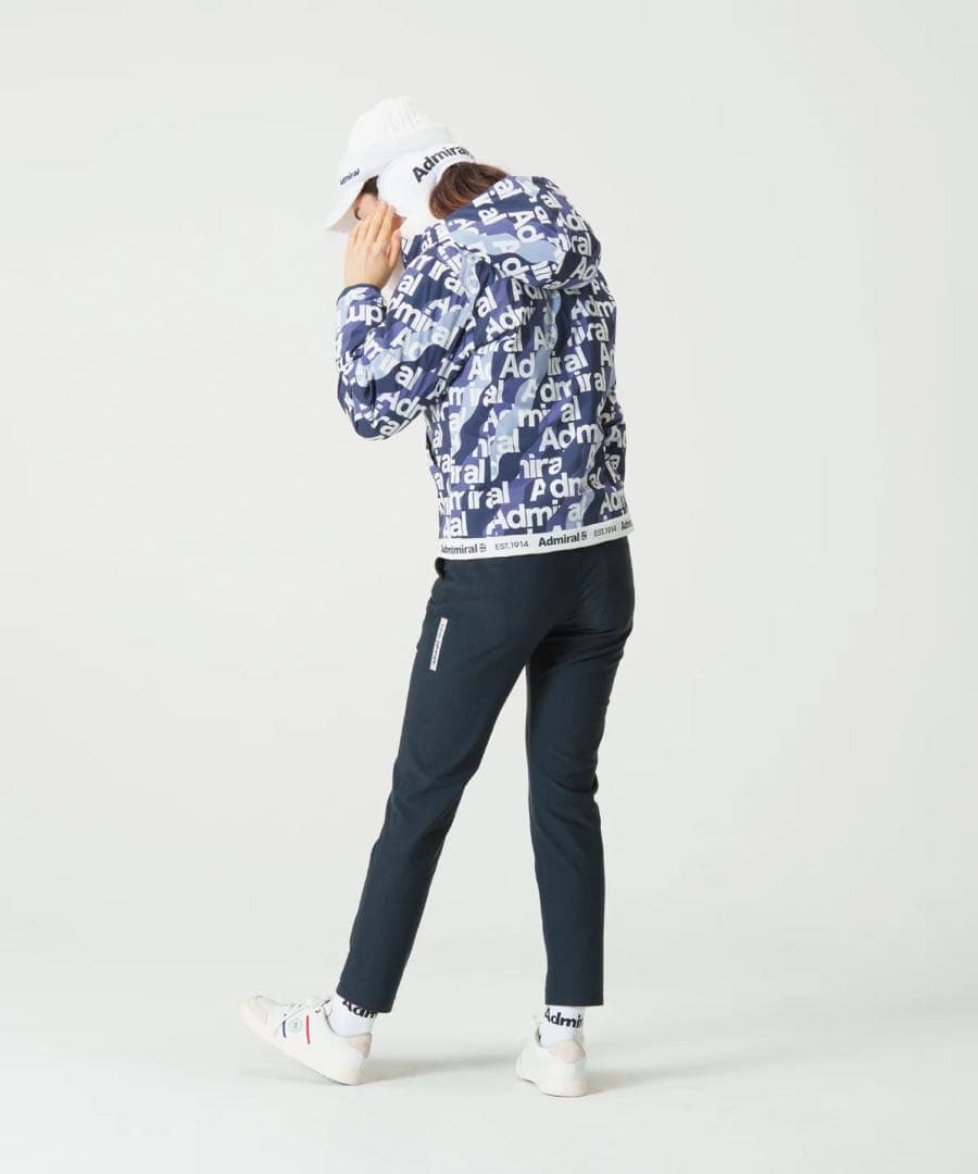 ADMIRAL GOLF ボトムロゴ 軽量パデッド　フーデッドジャケット　総柄