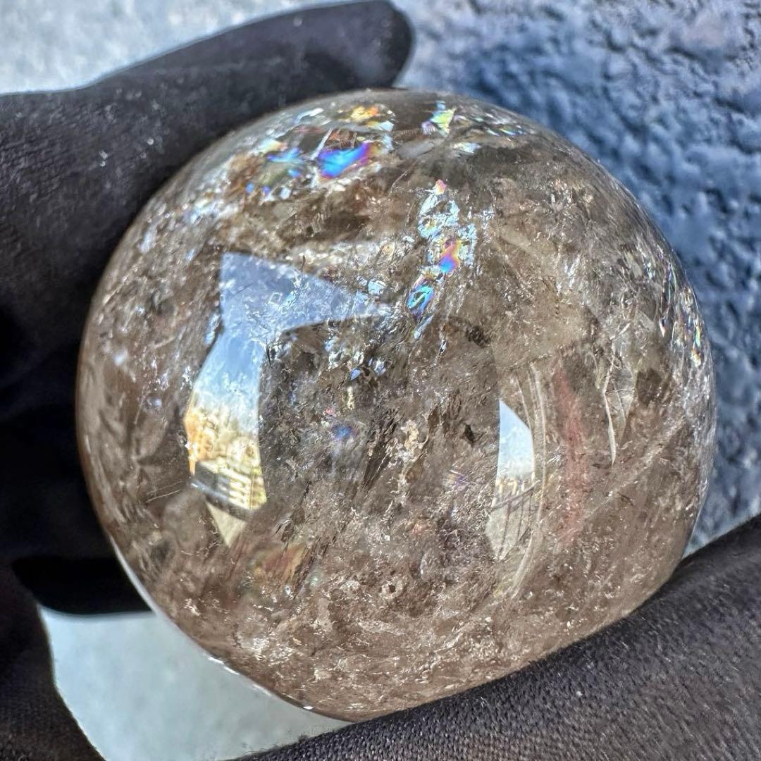爆アレ❗️ 開運 魔除 ❗️レインボー☆スモーキークォーツ丸玉☆天然石A1290