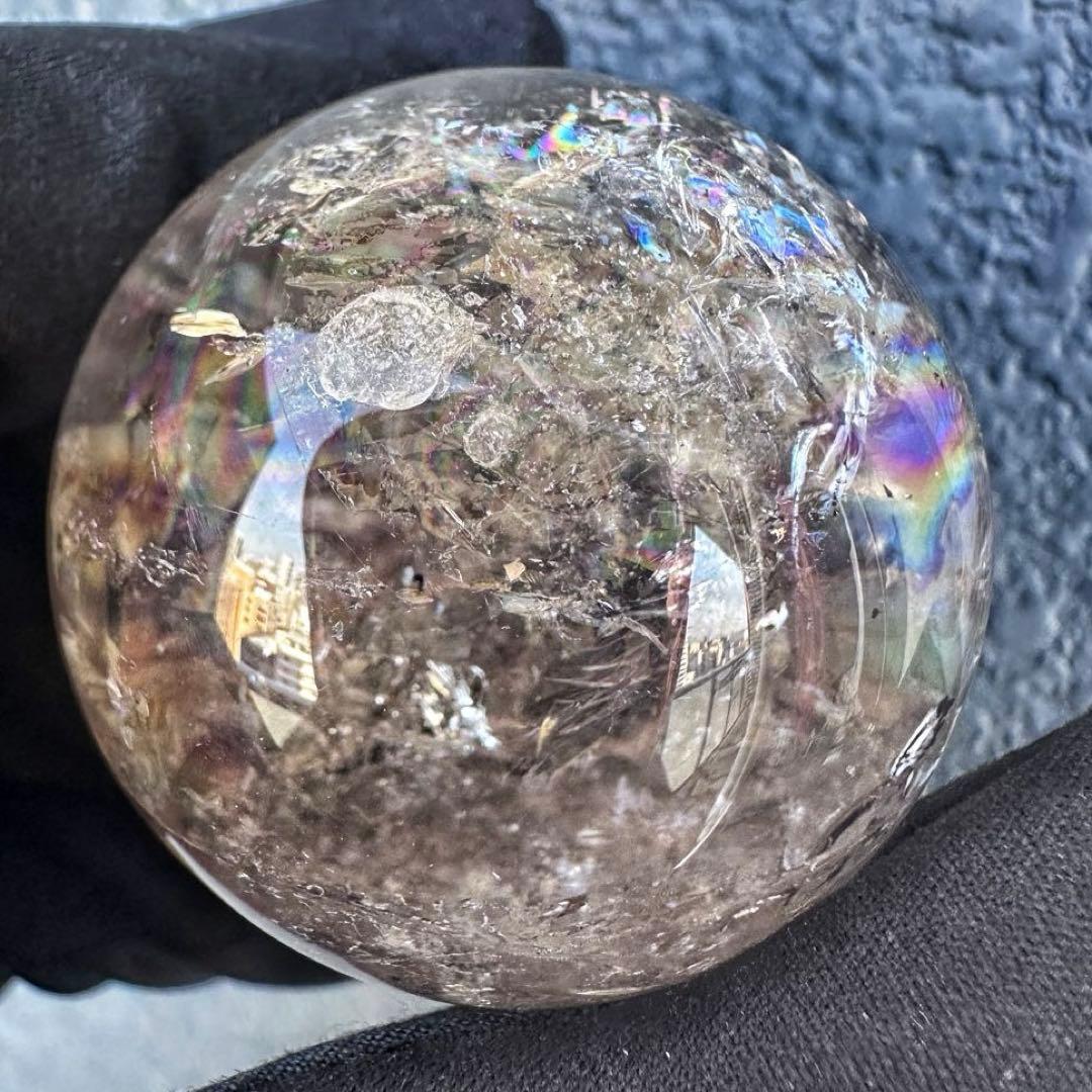 爆アレ❗️ 開運 魔除 ❗️レインボー☆スモーキークォーツ丸玉☆天然石A1290