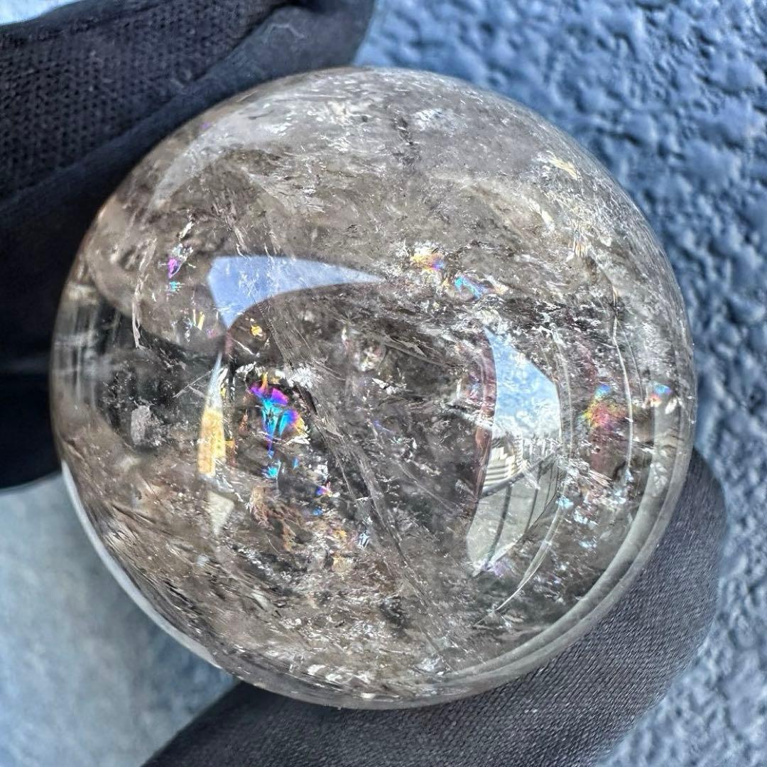 爆アレ❗️ 開運 魔除 ❗️レインボー☆スモーキークォーツ丸玉☆天然石A1290