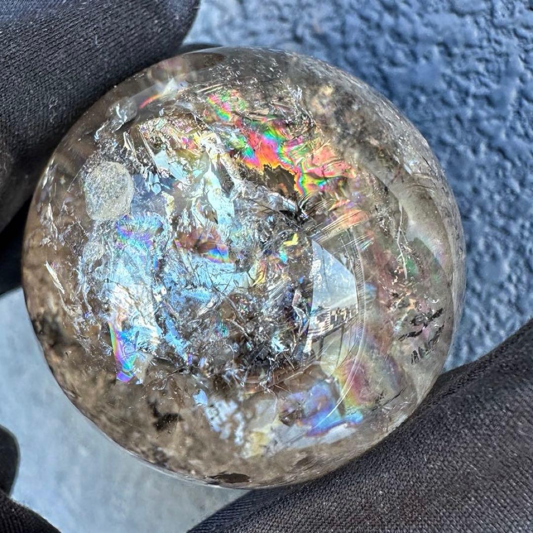 爆アレ❗️ 開運 魔除 ❗️レインボー☆スモーキークォーツ丸玉☆天然石A1290