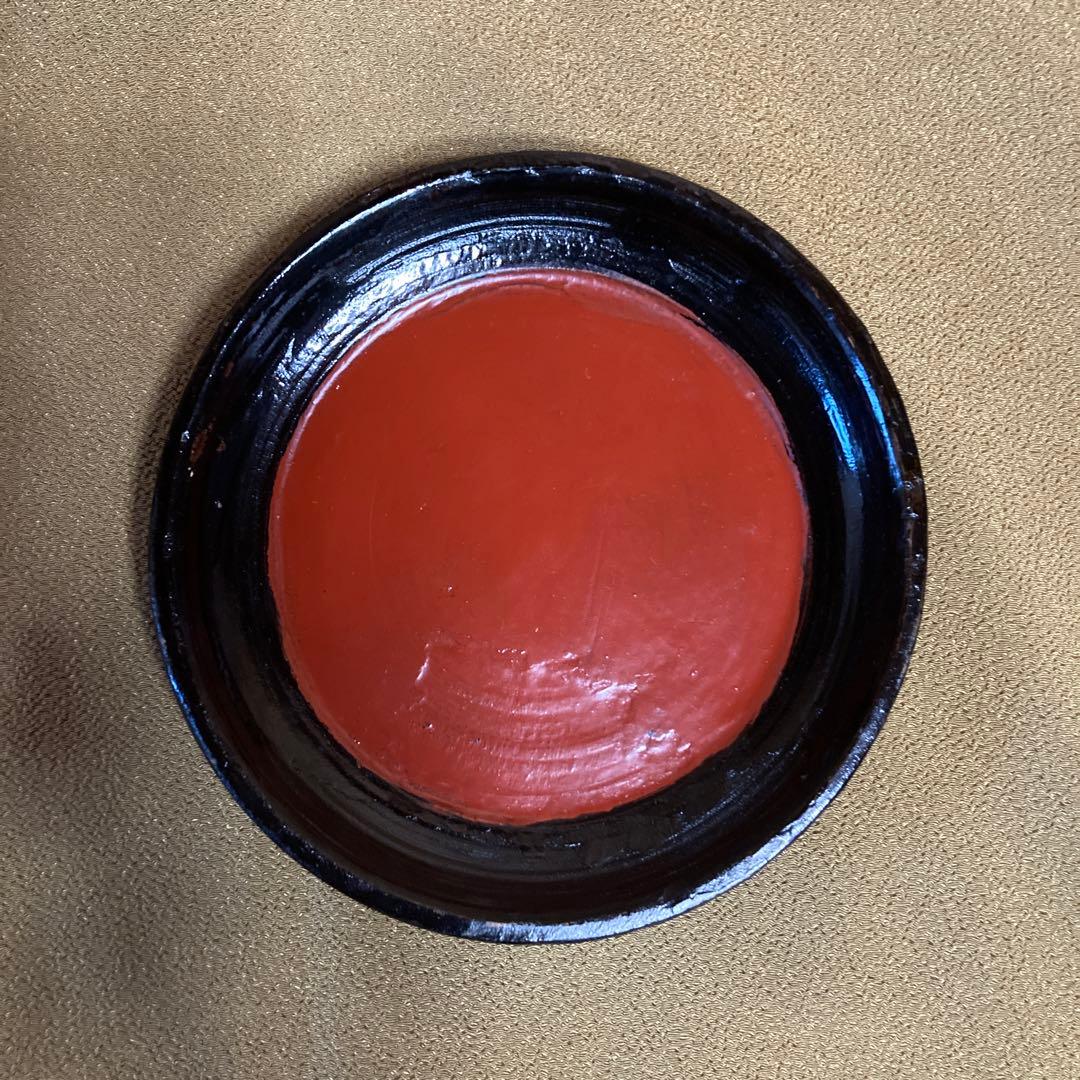 時代 根来塗 盆 5点 民芸（根来 伊万里） 15×2.5cm 木箱入り