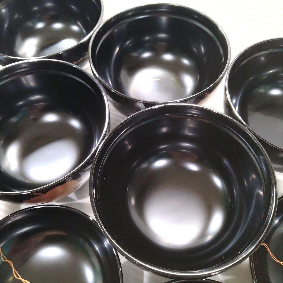 高級 山中漆器 吸椀 木硬 蓋付き 汁椀 黒金 金箔 金蒔絵 漆器 5客揃