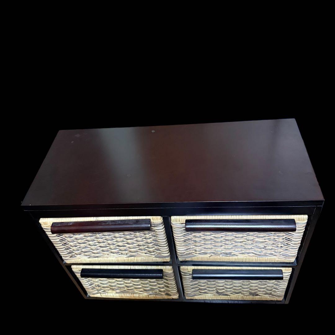 籐家具 ラタン チェスト　引き出し4個 ブラックフレーム