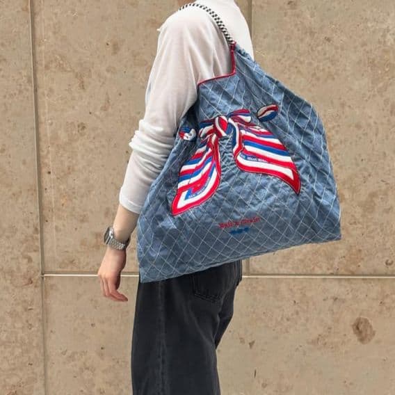 【新品】表参道限定品 ボールアンドチェーン★デニムリボン Ｌトリコロール