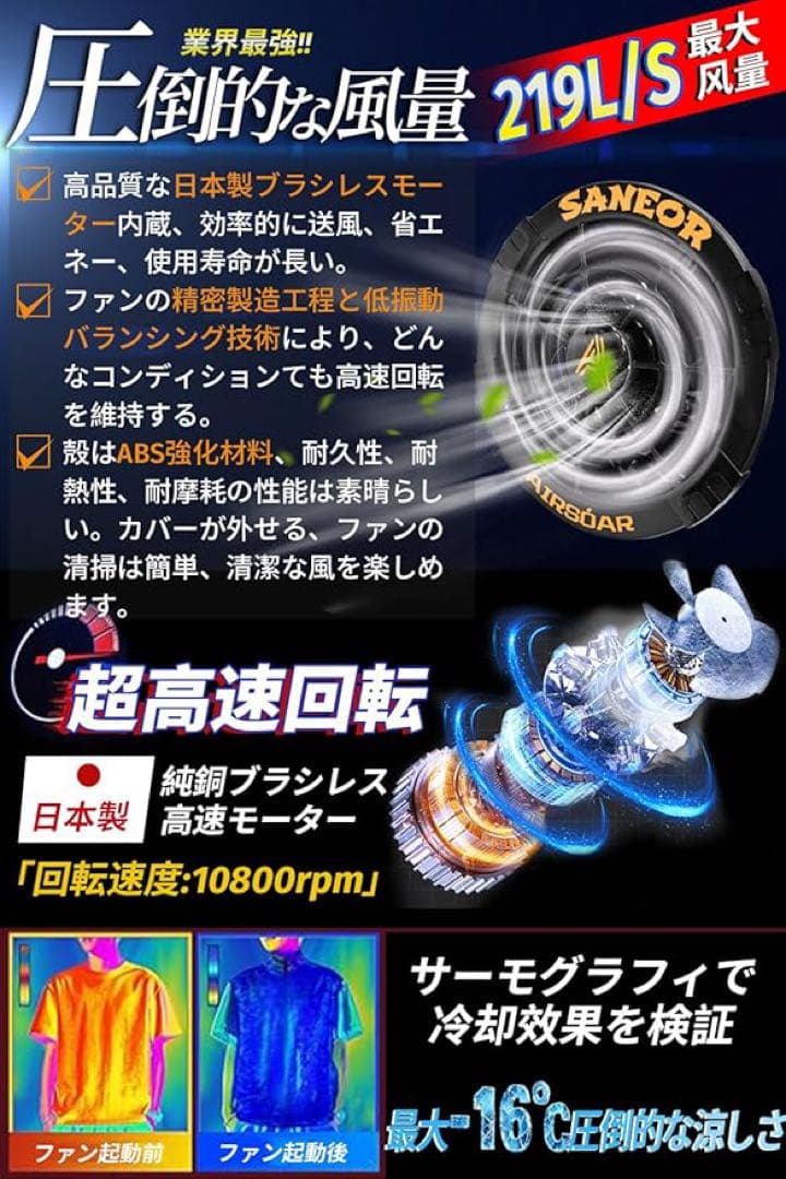 ✨42V超高出力✨ファンバッテリーセット 40500mAh 7段階風量調節