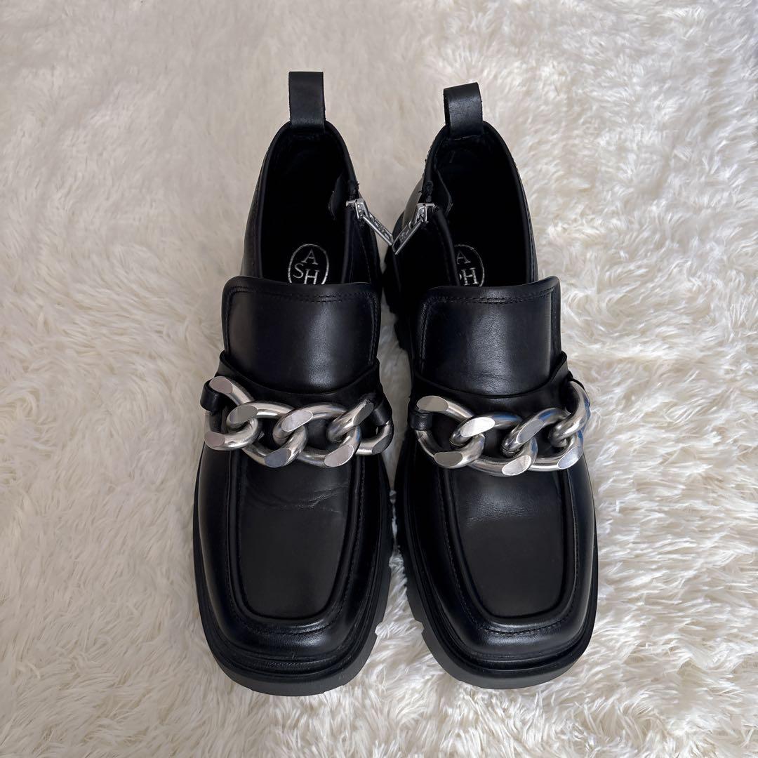 ASH 厚底 トラックソール サイドファスナーチェーン ショートブーツ