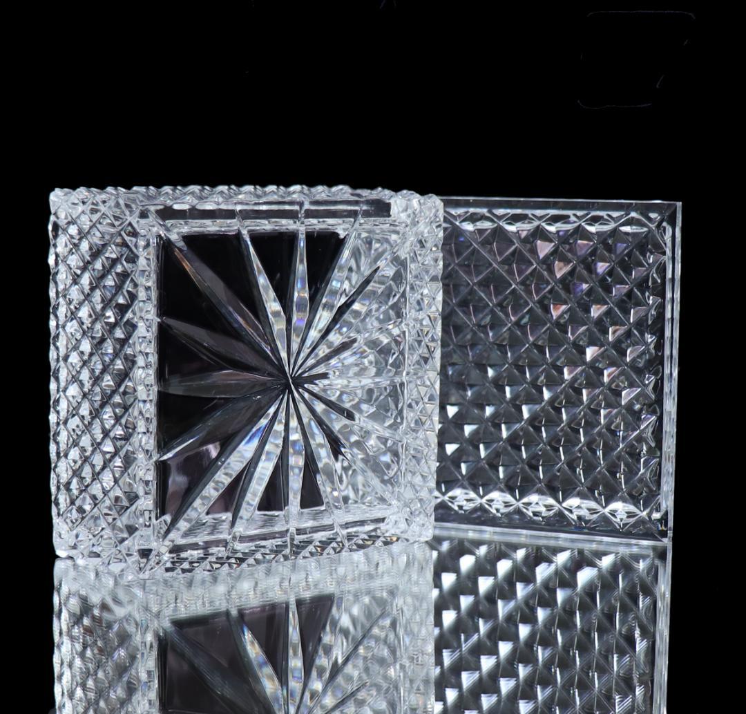 オールド・バカラ 珍品 四角型 ディアマン・ビゾー 切子蓋物 小物入れ 菓子入れ