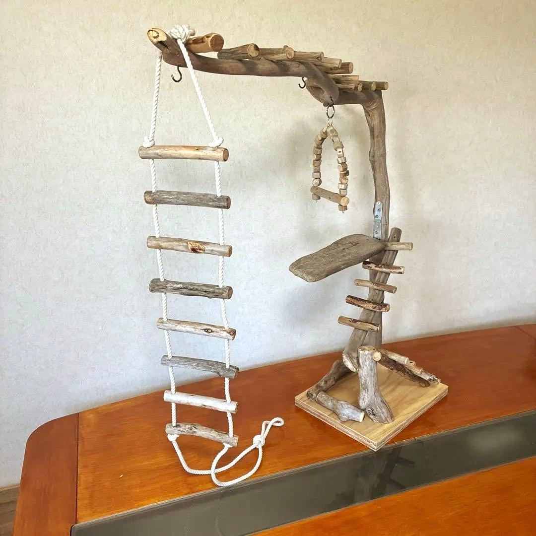 バードアスレチック　天然流木　鳥用ジム・はしご・ブランコ付き