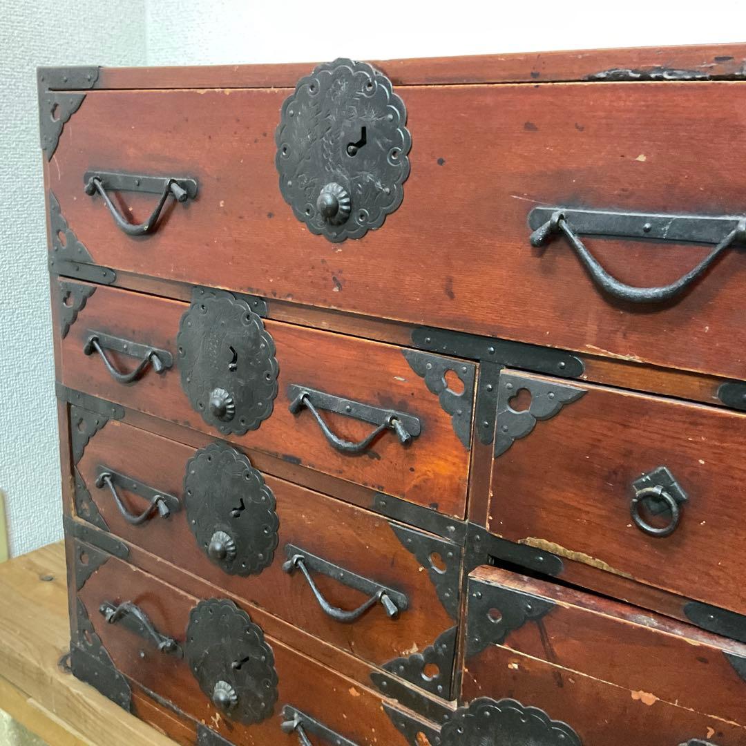 アンティーク調和風木製箪笥　ダークブラウン