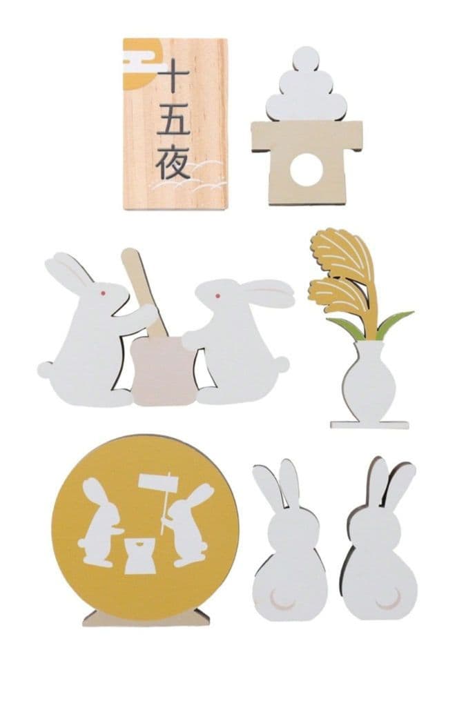 新品　サリュ　餅つきうさぎオブジェ　お月見　4点