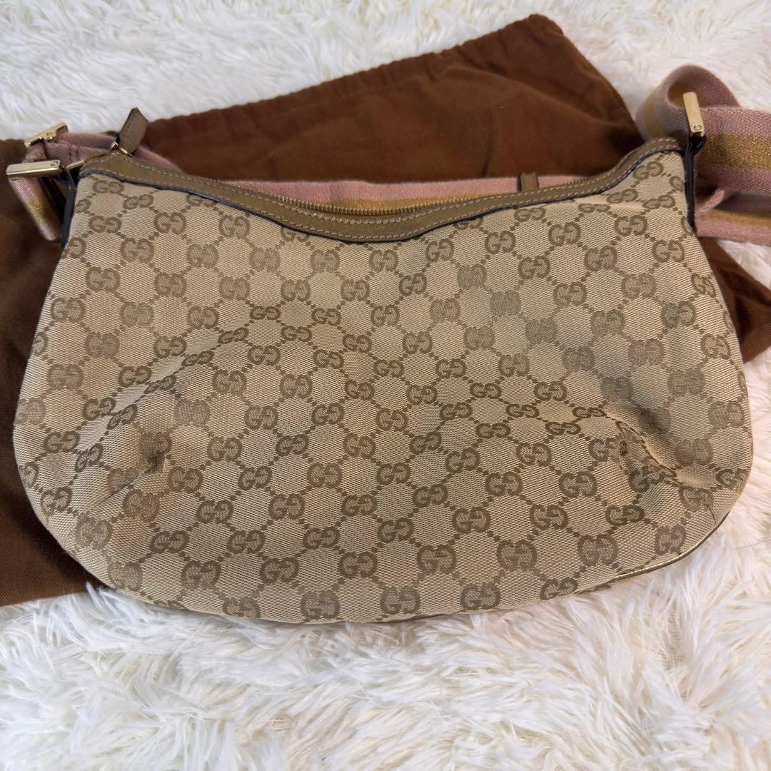 GUCCI グッチ ベージュ ゴールド ハーフムーン キャンバス シェリーライン