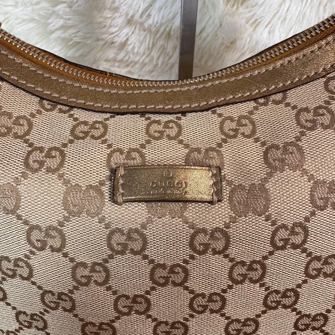 GUCCI グッチ ベージュ ゴールド ハーフムーン キャンバス シェリーライン