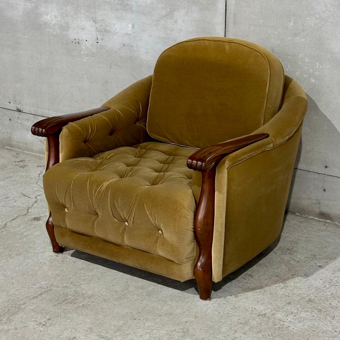 ✦70s✦昭和レトロ Maruni マルニ アームチェア 木製×ベルベット