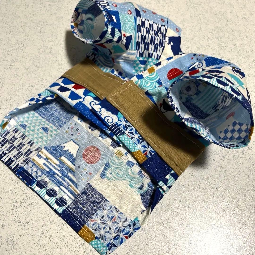 ハンドメイド★犬浴衣☆富士和柄パッチ☆ベージュ帯