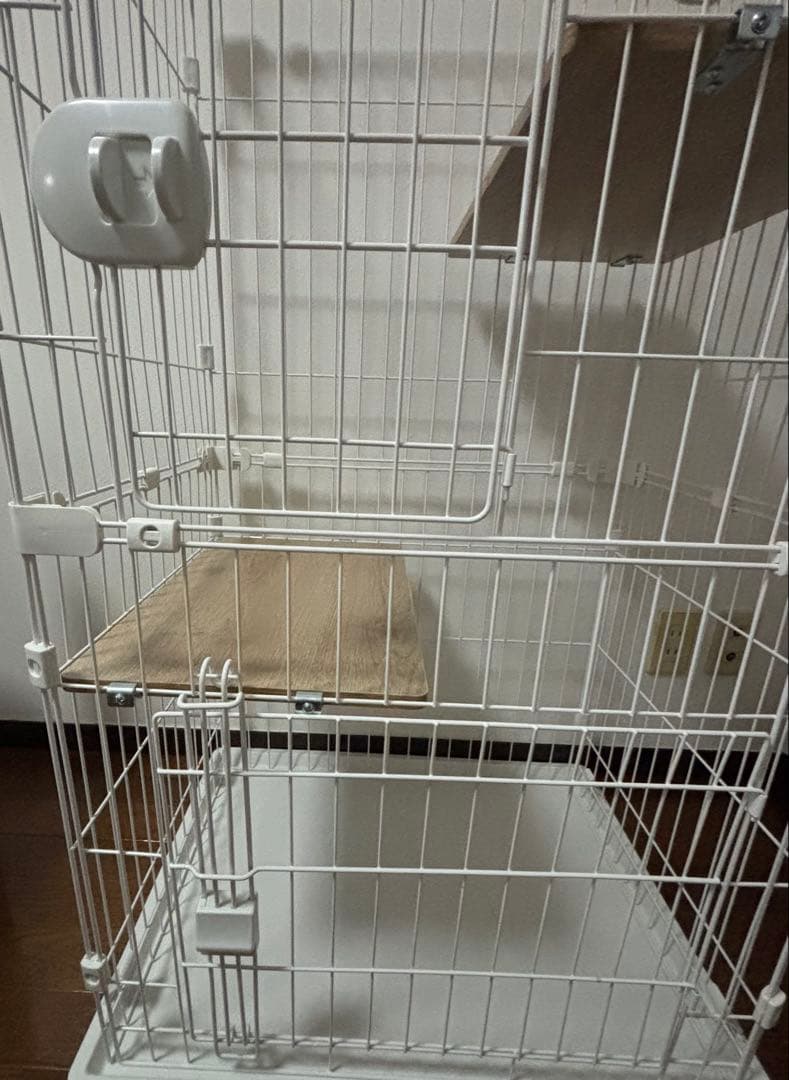 【美品】コンパクトキャットケージ2段／アイリス／ホワイト／2棚付き