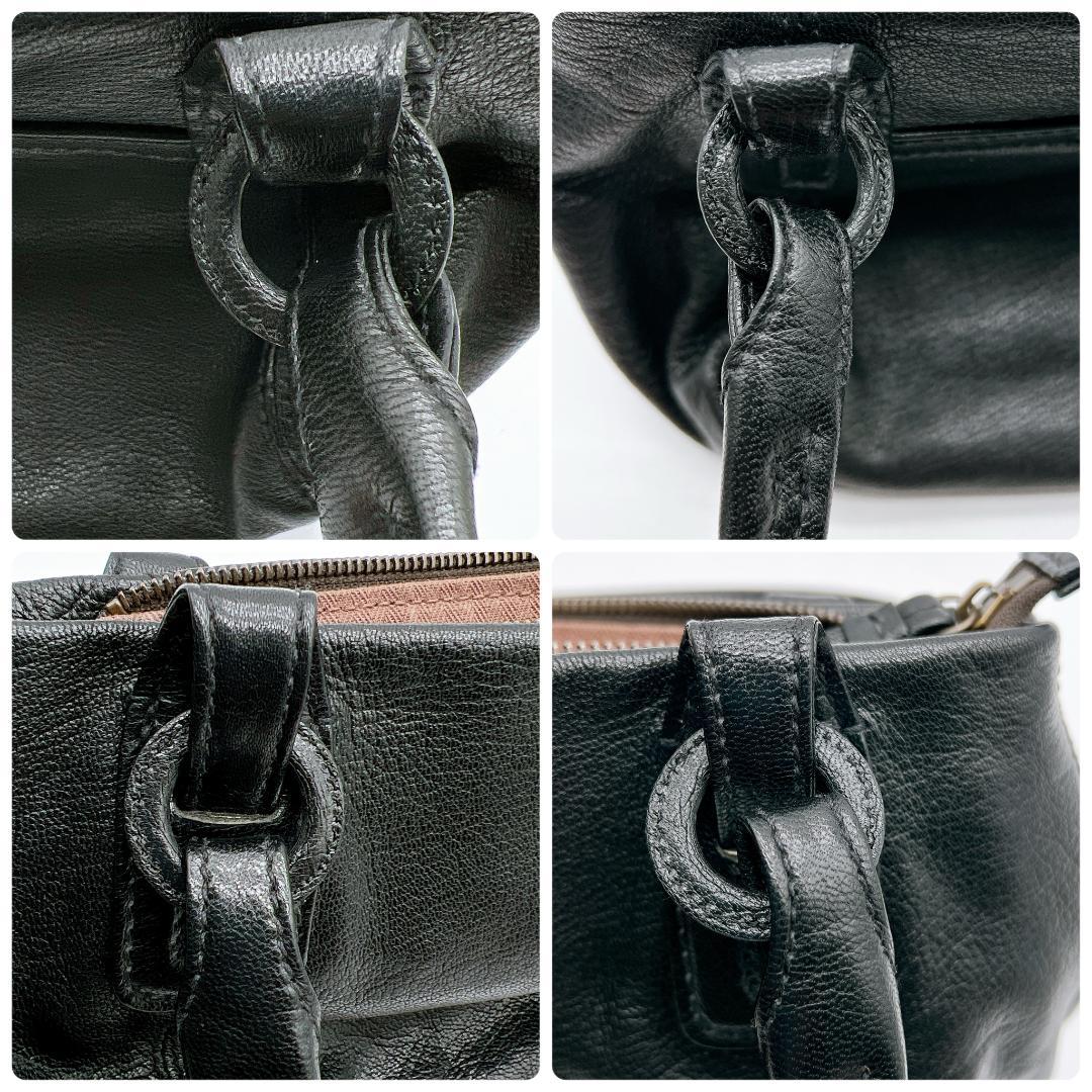 美品 genten ハンドバッグ ゴートレザー 横長 ロゴ型押し f643