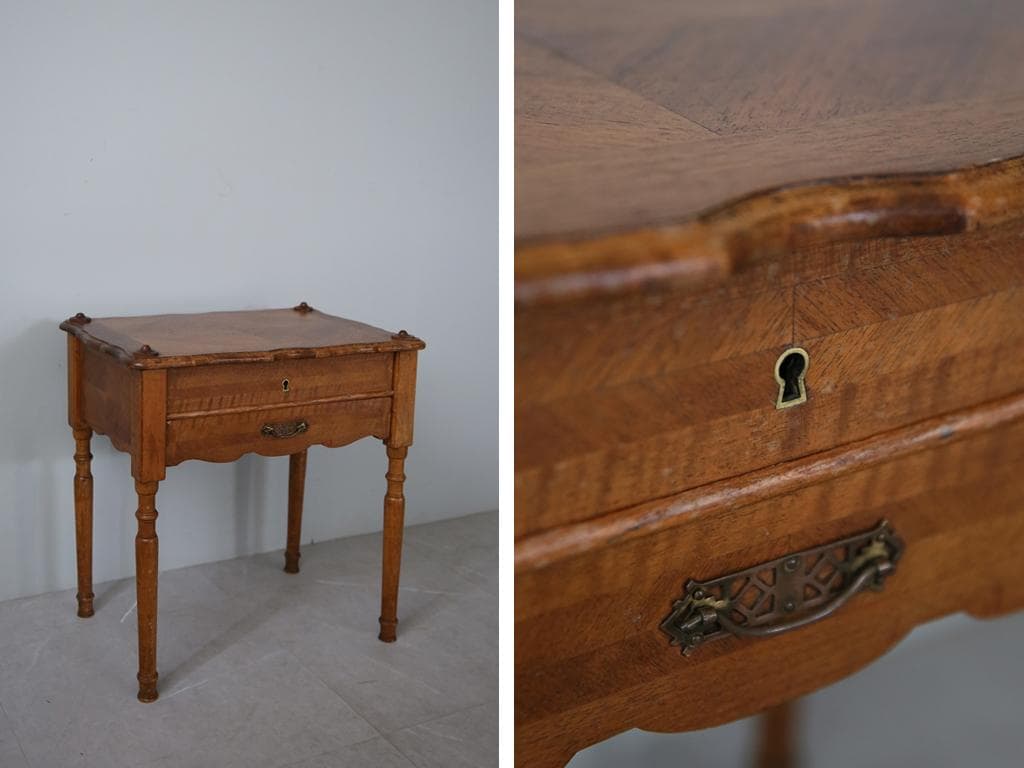 フランスアンティーク木製ソーイングテーブル/裁縫箱/メイクボックス(91-225