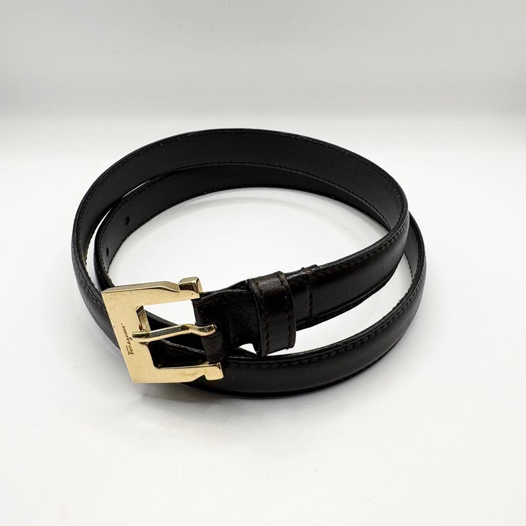 カニカマ Ferragamo ベルト ゴールドバックル レザー 黒 美品