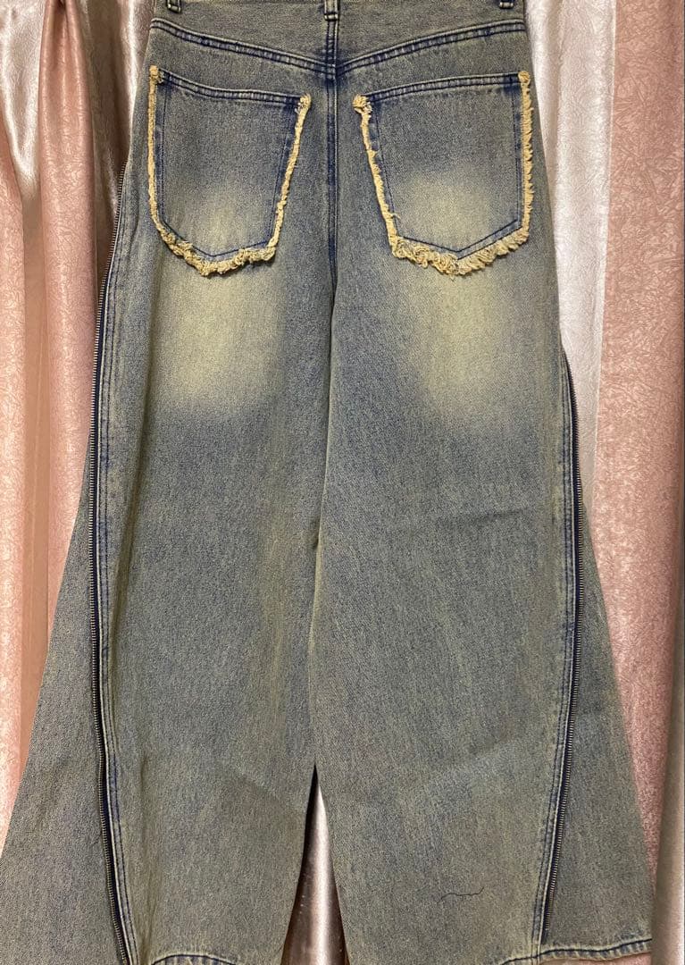 GRANCY ジップデザイン バギーデニムパンツ Sサイズ　ブルー