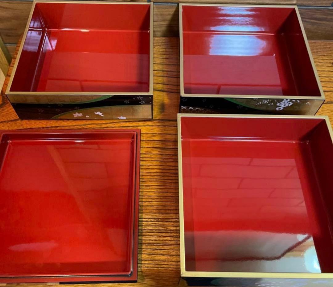 美品 うさぎ三段重箱 金彩 漆塗り＊えり善風呂敷付き