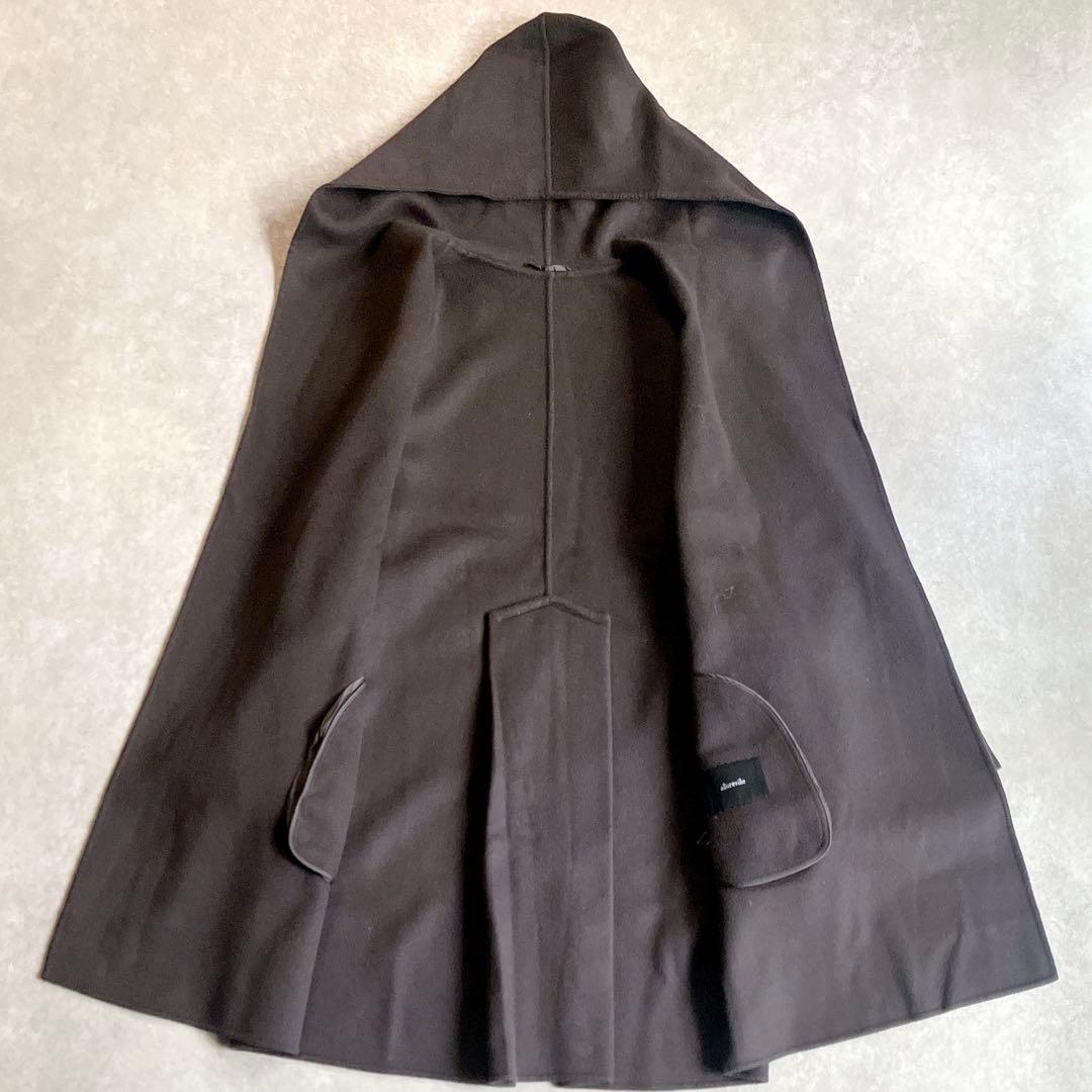 美品 アルアバイル 高級カシミヤ混リバーフーディーコート ベルト付 ミドル丈