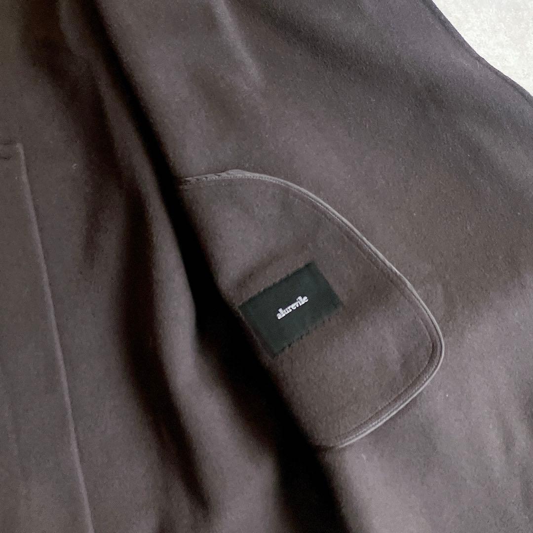 美品 アルアバイル 高級カシミヤ混リバーフーディーコート ベルト付 ミドル丈