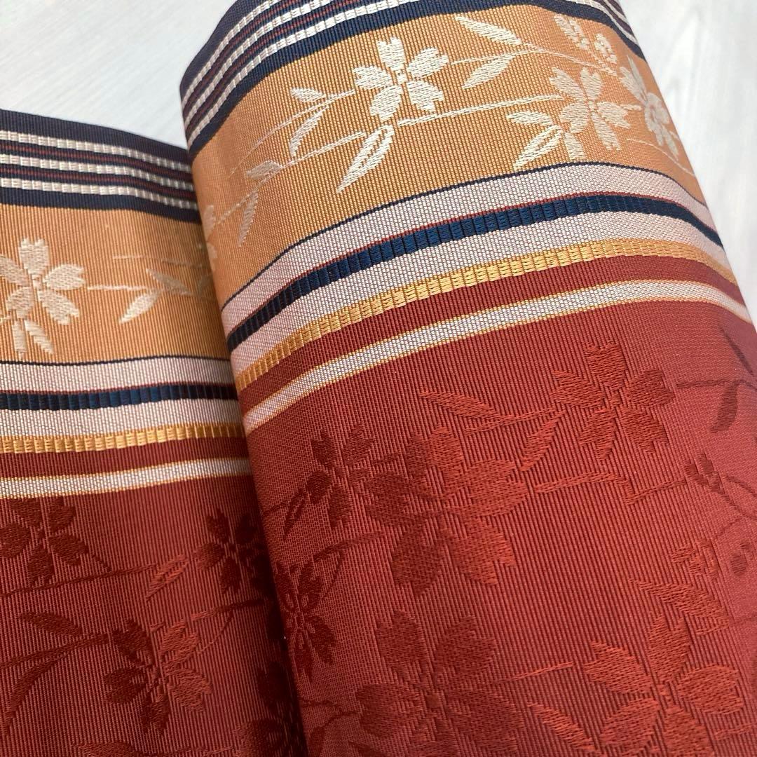 本場筑前博多織　半幅帯　織り出し　花模様　縞模様　未使用 正絹　No.2-22