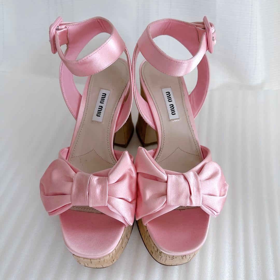MIUMIU ミュウミュウ　厚底　リボン　サンダル　ハイヒール　一回使用