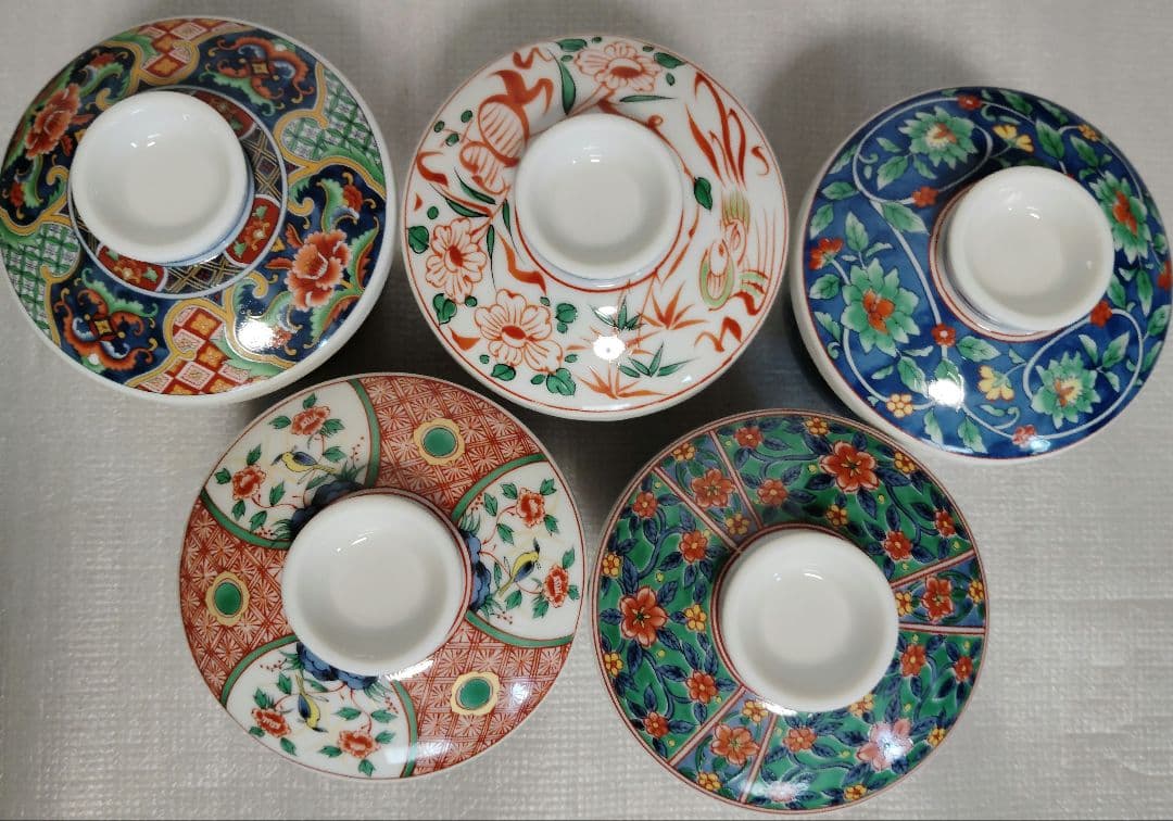 未使用　有田焼　南山窯　絵変わり　蓋付き碗揃　蒸し碗　　5客　茶碗蒸し　色絵
