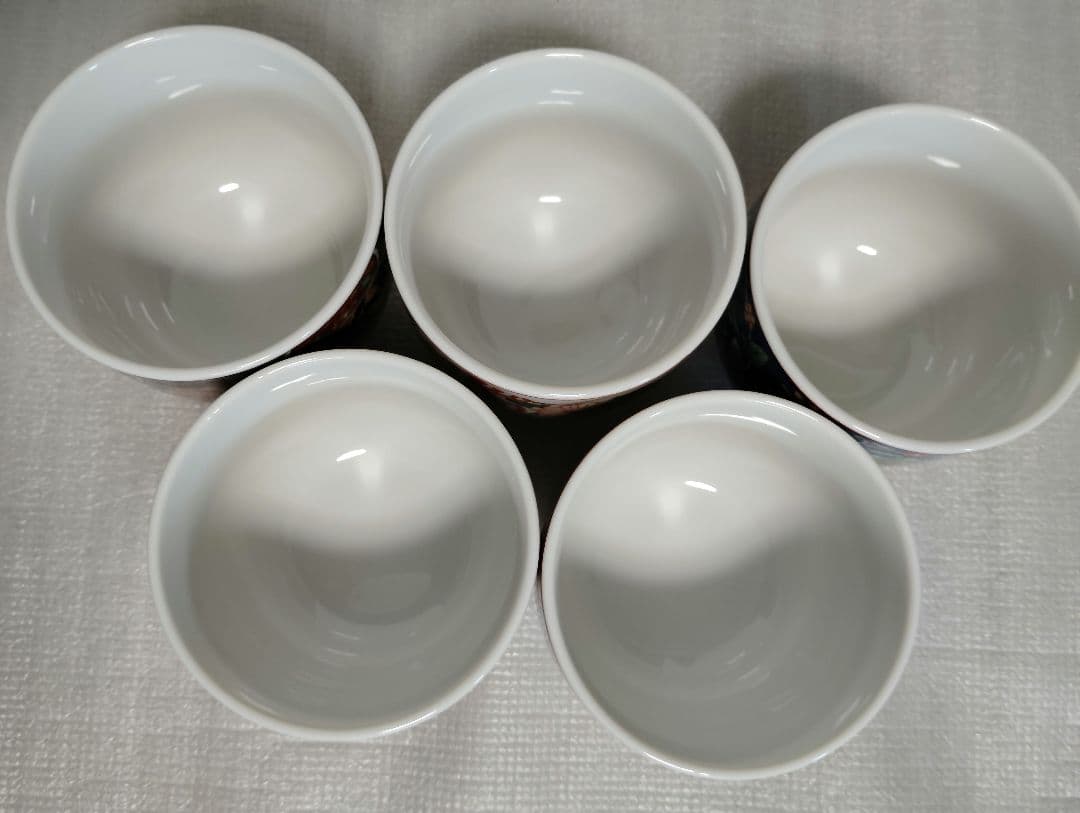 未使用　有田焼　南山窯　絵変わり　蓋付き碗揃　蒸し碗　　5客　茶碗蒸し　色絵