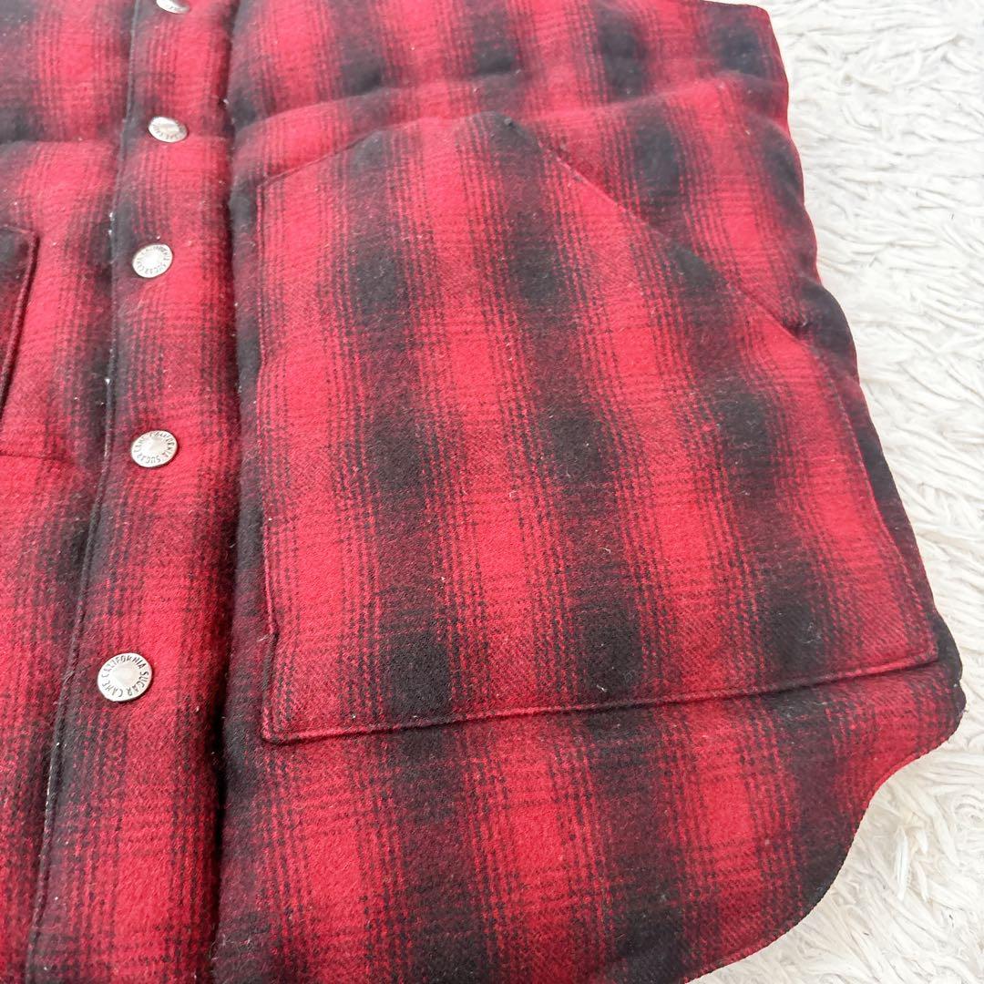 シュガーケーン　ウール　レザーヨーク　ダウンベスト チェック オンブレ　切替　M