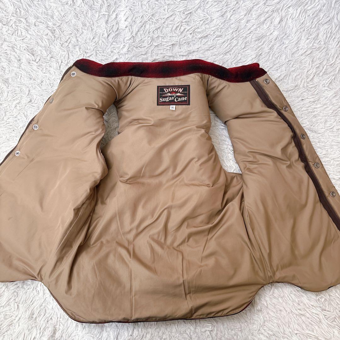 シュガーケーン　ウール　レザーヨーク　ダウンベスト チェック オンブレ　切替　M