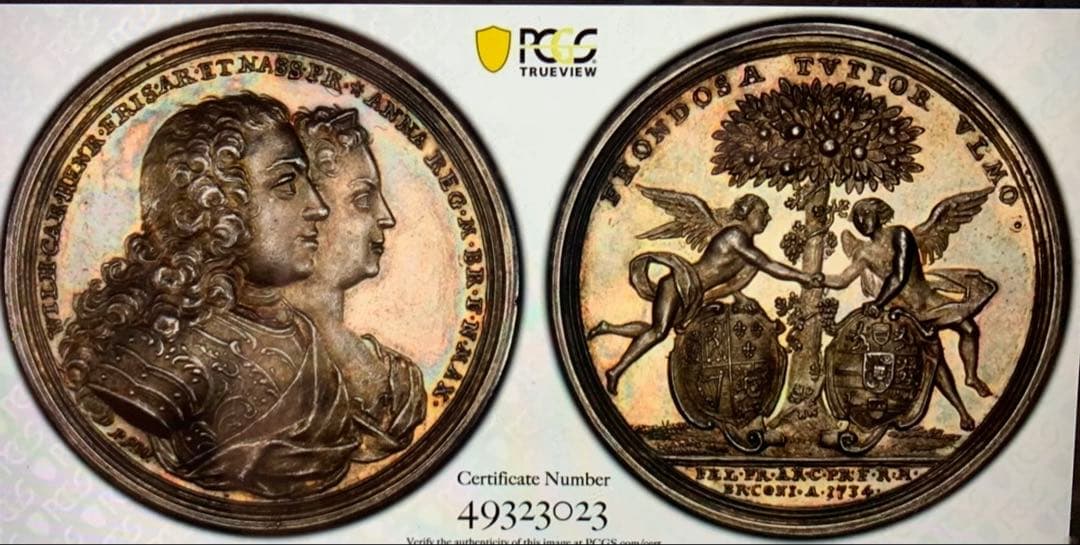 レア　オランダ　ウィレム4世プリンセスアン王女結婚記念　1734年シルバーメダル