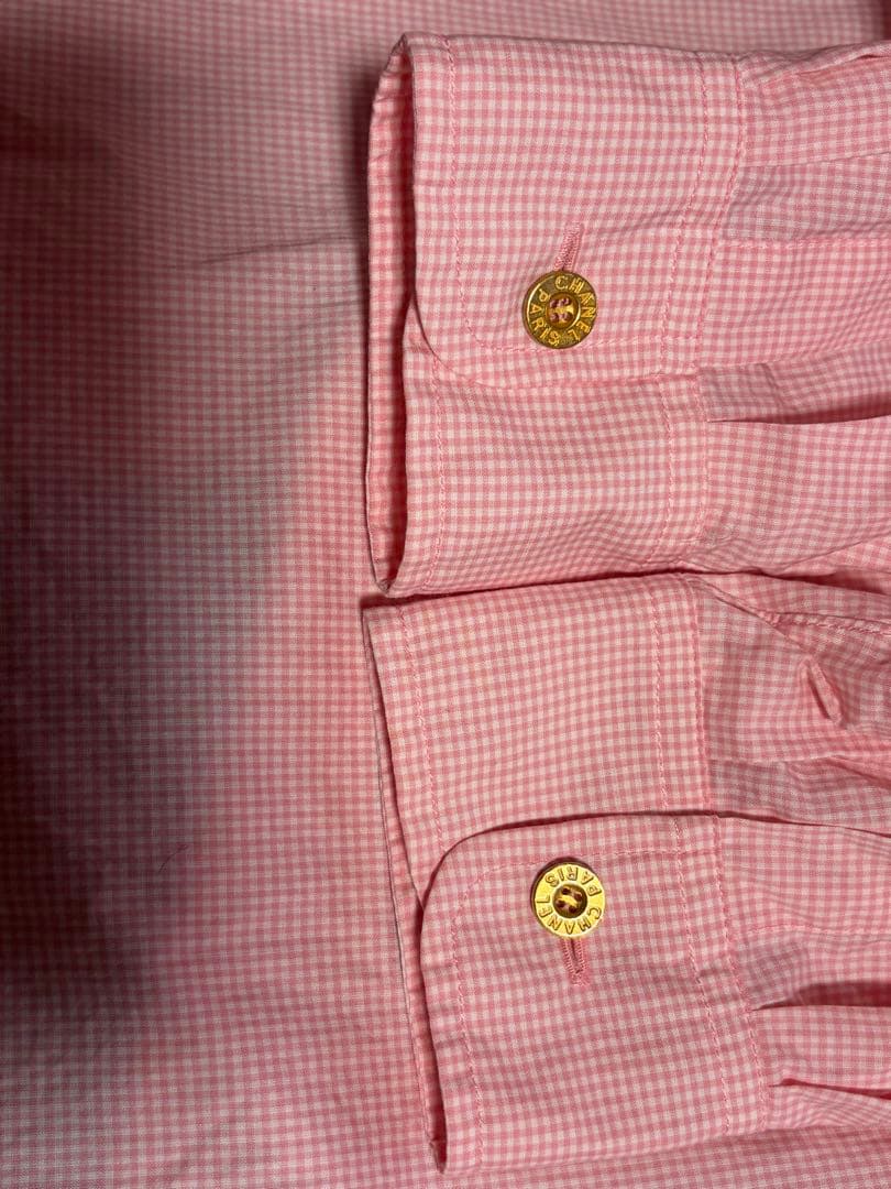 シャネルCHANELヴィンテージ、チェックシャツ、オーバーサイズ極美品ピンク