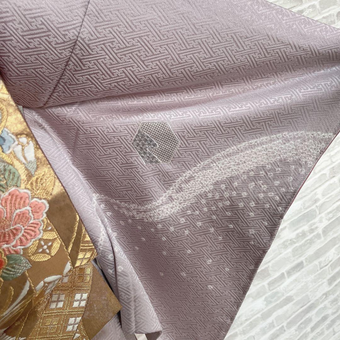 訪問着　フルセット　亀甲紋様　汕頭刺繍　鹿の子絞り　紗綾形地紋　入学式　H8