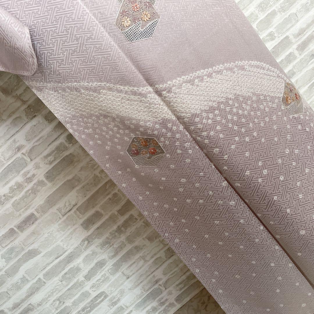 訪問着　フルセット　亀甲紋様　汕頭刺繍　鹿の子絞り　紗綾形地紋　入学式　H8