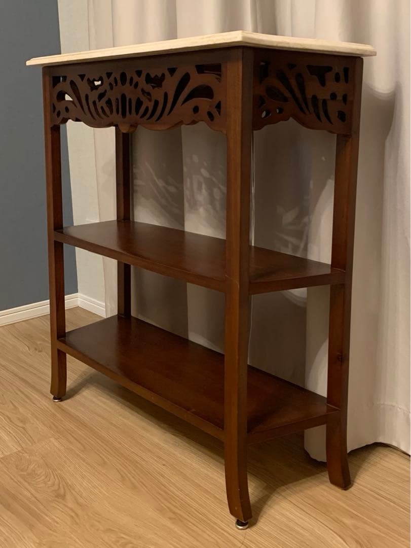 無垢マホガニー 天然大理石天板マーブルトップ棚 アンティーク