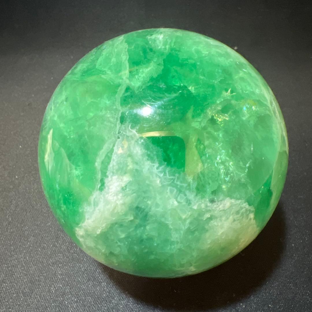 1.2kg/77mm】グリーンフローライト 共生カルサイト スフィア 丸玉
