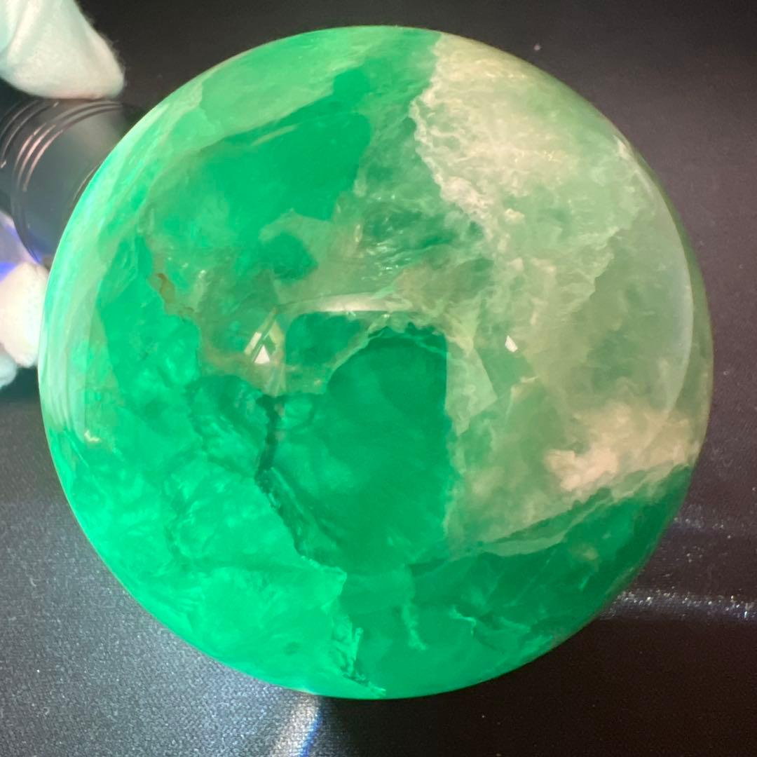 1.2kg/77mm】グリーンフローライト 共生カルサイト スフィア 丸玉