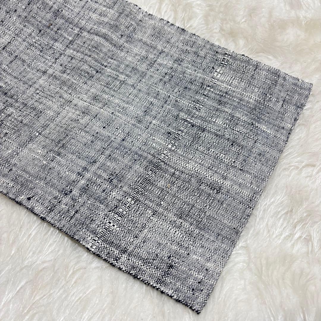 【極美品】袋名古屋帯 八寸帯 モダン ボタニカル 花草模様 織り 紬 絹 425