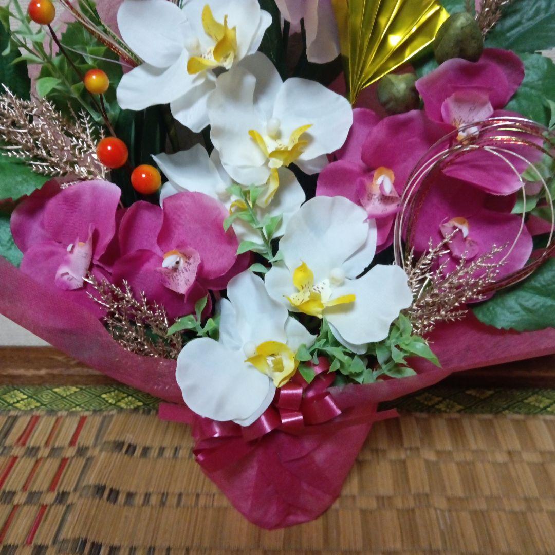お正月飾り　胡蝶蘭ピンク　白　水引　造花アレンジメント